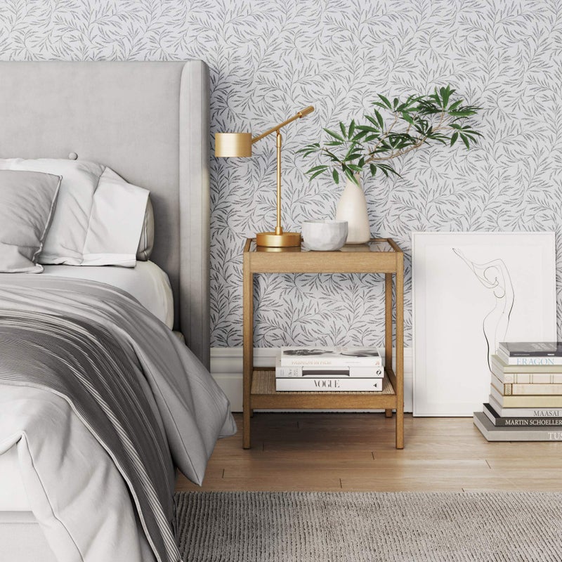 Nathan James 33301 Hayes Solid Wood Nightstand, Bedside, End or Side Table in Light Brown Wood Finish & Glass Top with Open Storage Shelf, 18 in x 18 in x 22 in - Image 2